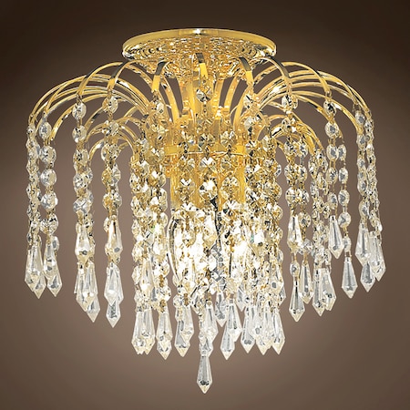 Waterfall Design 3 Light 12" Gold Flush Mount with Clear Asfour Crystals